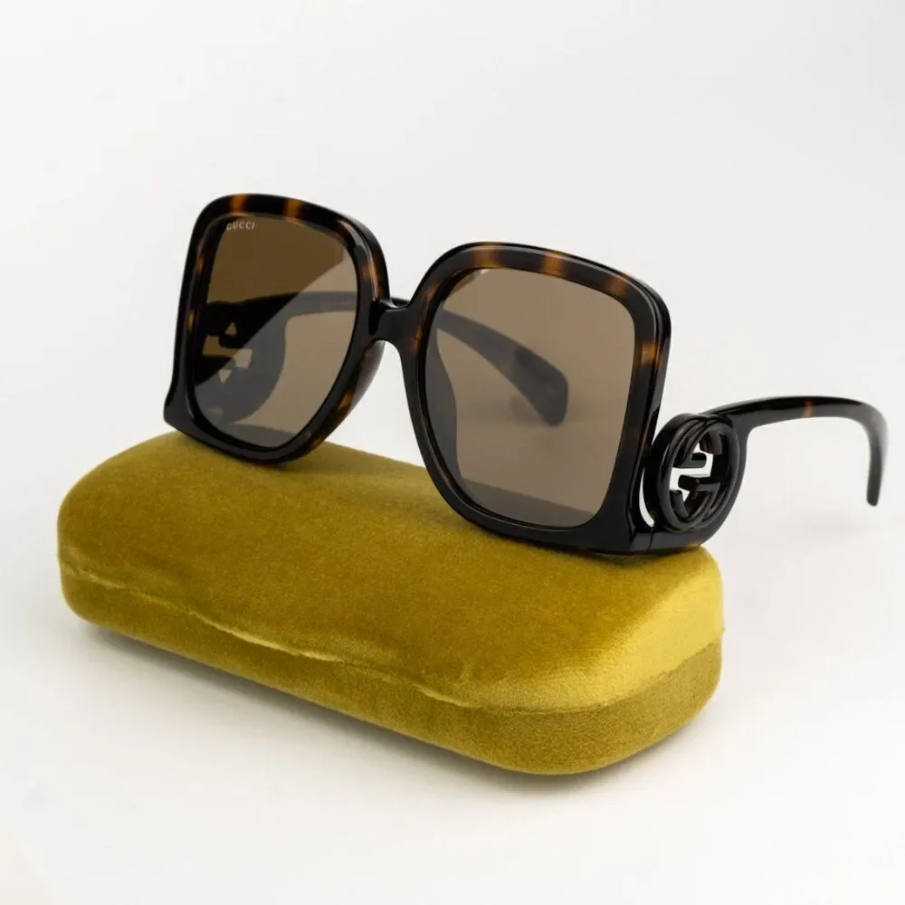 NEW Gucci GG1326S 007 Dark Havana Brown Mirror Oversized Square Women Sunglasses